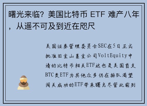 曙光来临?美国比特币 ETF 难产八年,从遥不可及到近在咫尺